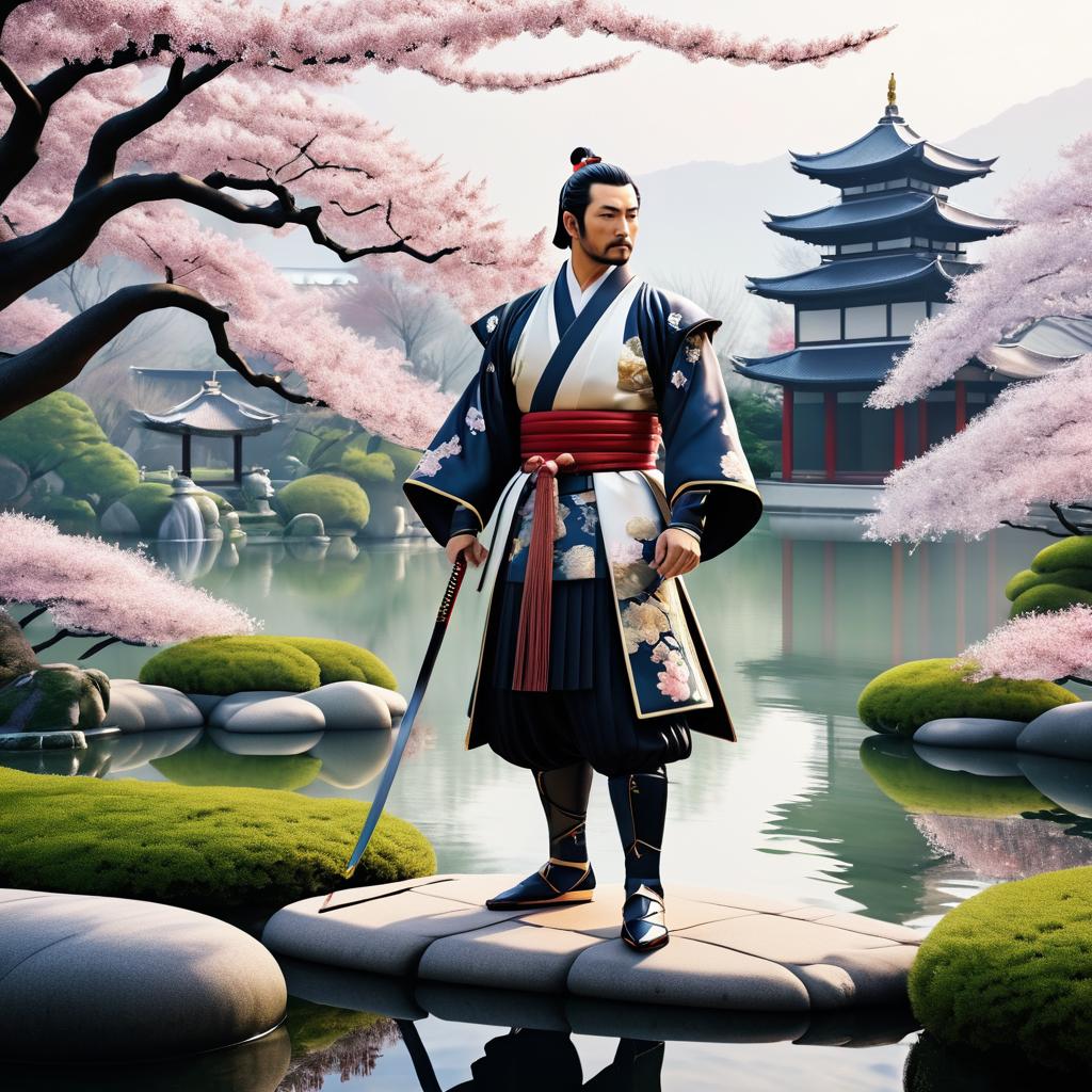 Majestic Samurai in Tranquil Garden