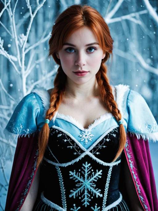 Woman in Frozen-Inspired Costume in Snowy Setting