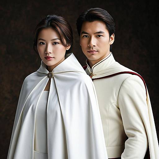 Asian Couple in Elegant White Capes