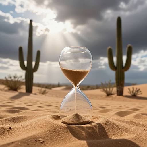 Hourglass on Golden Desert Dune