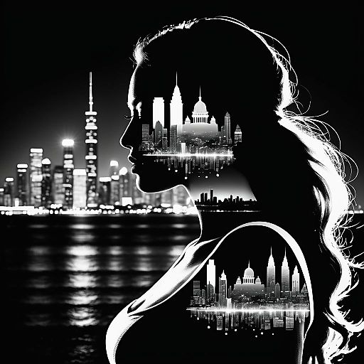 Goddess Silhouette Over Night Skyline