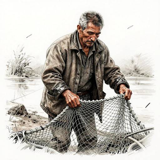 Emotional Sketch of Resilient Fisherman