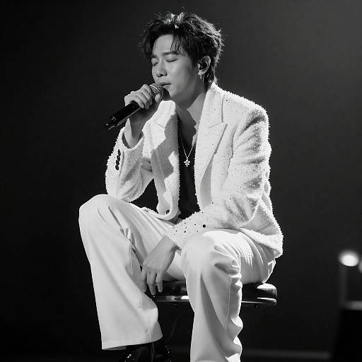 Spotlit Male Singer in Spotted Jacket