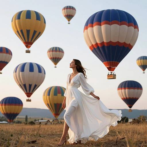Woman in Flowing Dress with Balloons