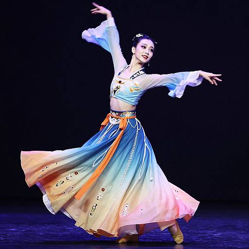 Graceful Asian Dancer Mid-Spin
