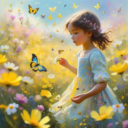 Whimsical Child in a Flower Field