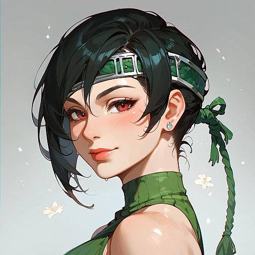 Anime Style Portrait of Young Woman with Green Outfit