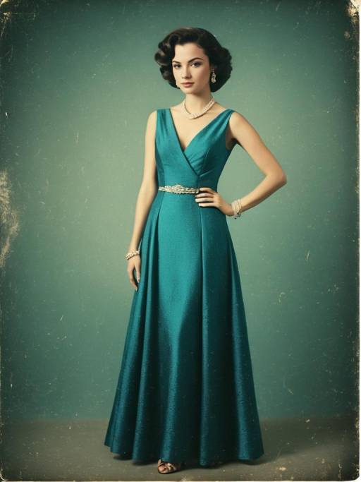 Elegant Woman in Teal Floor-Length Gown