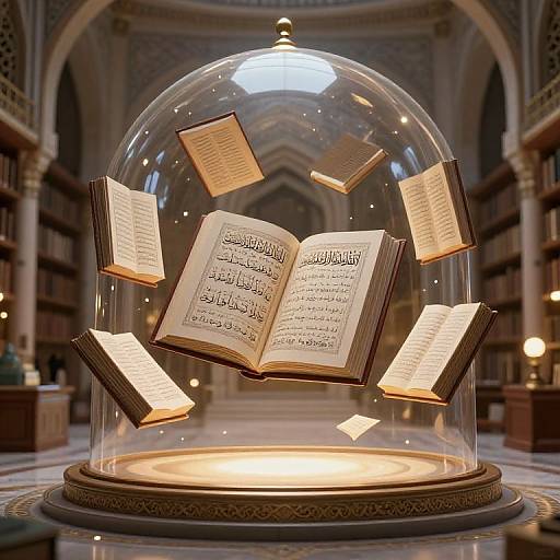 Futuristic Islamic AI Library Scene