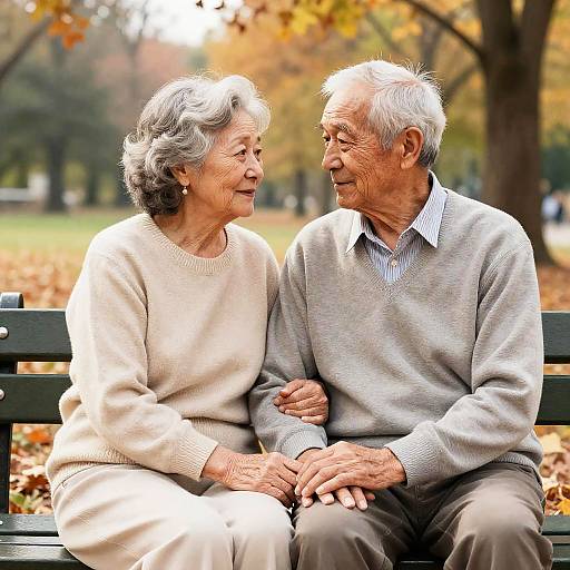 Emotional Elderly Couple in Autumn Park