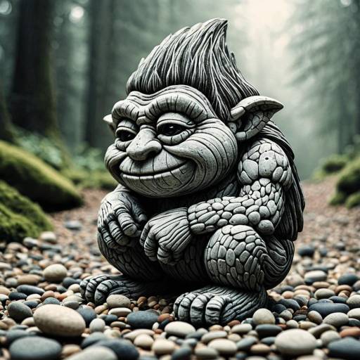 Whimsical Pebble Troll Sculpture in Forest
