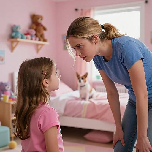 Mother Sternly Talking to Daughter in Bedroom