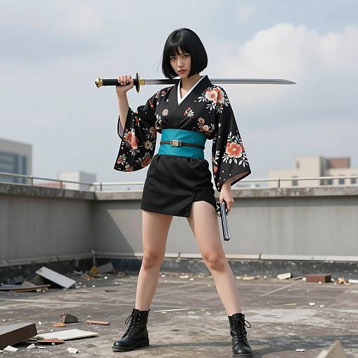 Fierce Urban Warrior on Rooftop