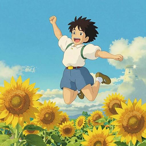 Playful Skipping in Sunflower Garden