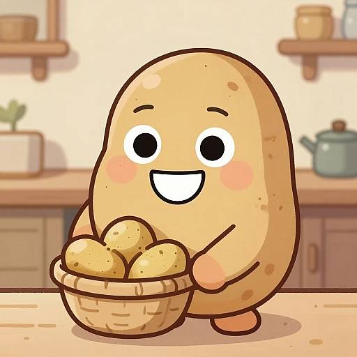 Smiling Potato Girl in Cozy Kitchen