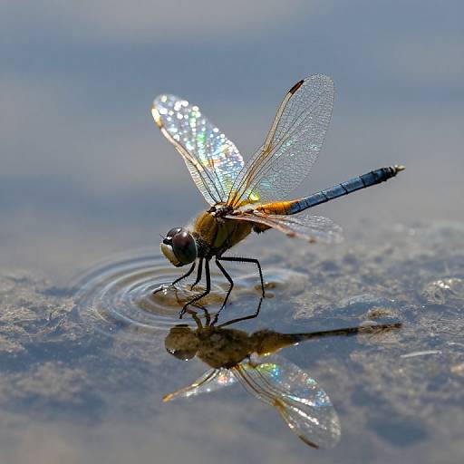 Iridescent Dragonfly on Rippling Water