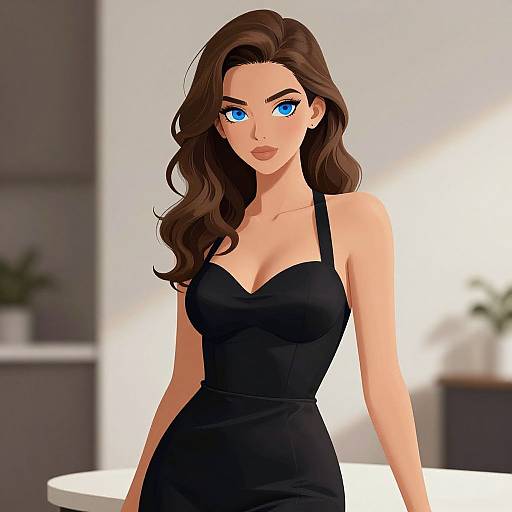 Stylized Young Woman in Black Dress