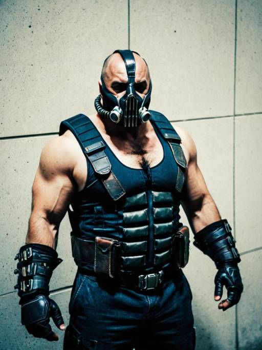 Man in Realistic Bane Cosplay Costume