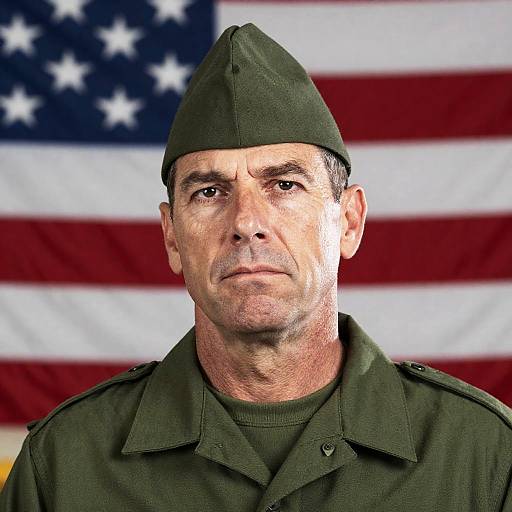 Serious Veteran in Military Uniform Portrait