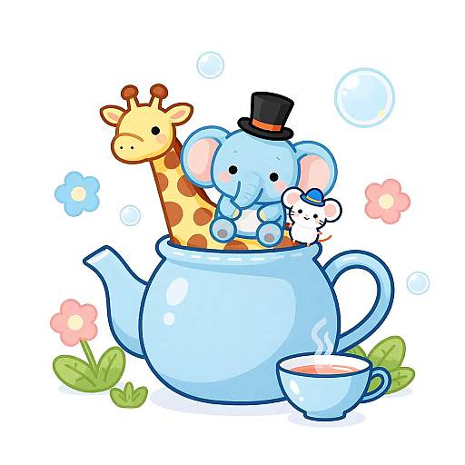 Whimsical Blue Tea Set Illustration