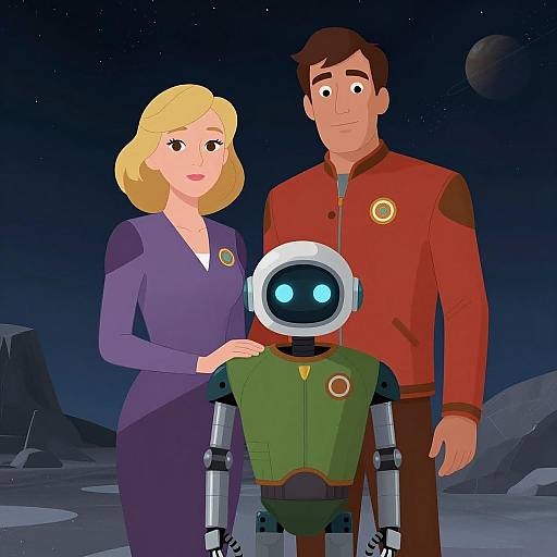 Sci-Fi Family with Robot on Alien Planet