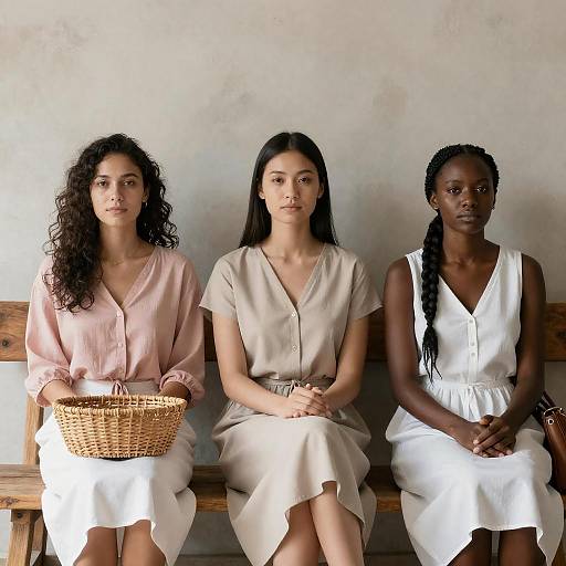Three Women on a Rustic Bench