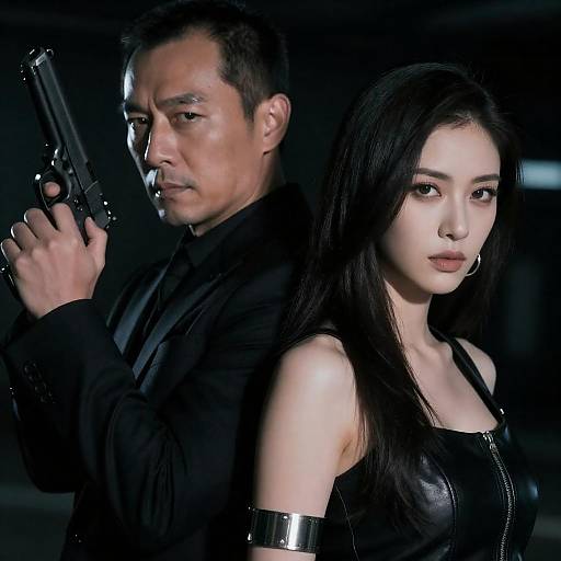 Noir Couple in Dramatic Gunlight