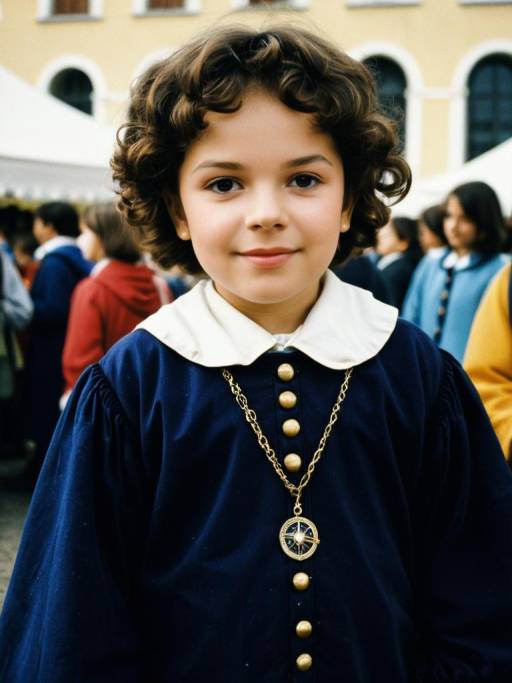 Child in Galileo Galilei Costume at School Festival