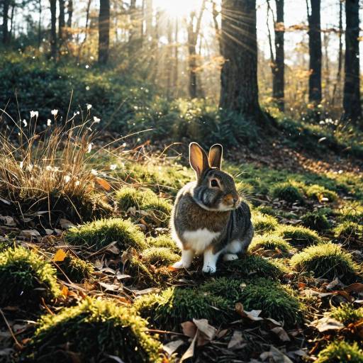 Cottontail Rabbit in Sunlit Forest