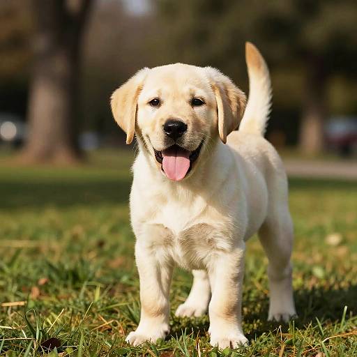 Sunlit Playful Yellow Labrador Puppy Portrait