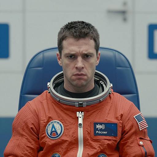 Astronaut in Red Space Suit with American Flag Patch