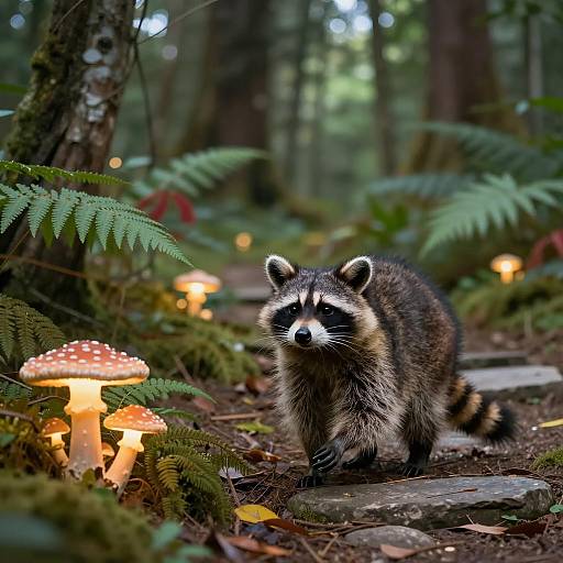 Curious Raccoon in Enchanted Forest