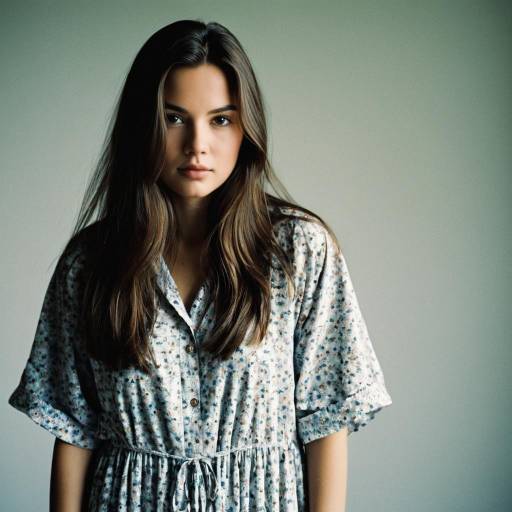 Young Woman in Floral Shirt Dress