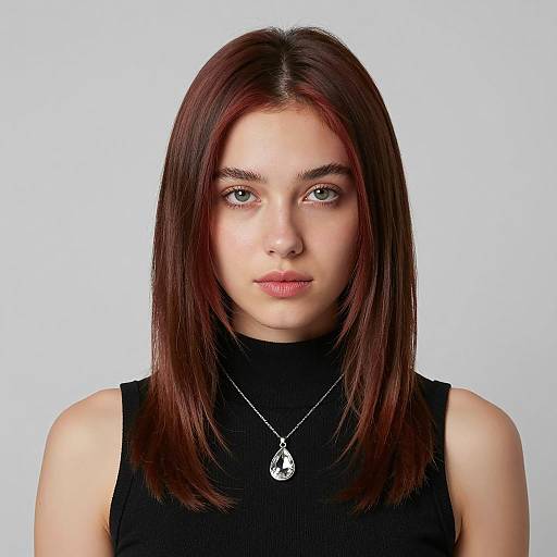 Young Woman with Reddish Brown Hair and Silver Necklace