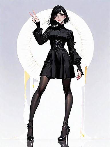 Stylish Woman in Black Dress and Tights