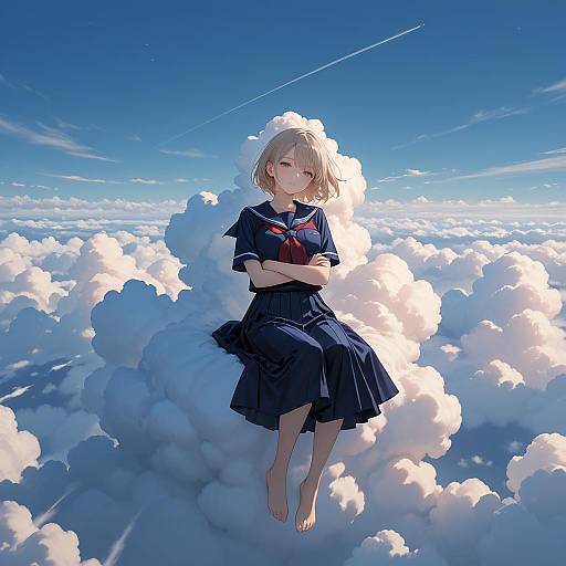 Sleeping Schoolgirl Relaxed on Clouds