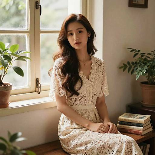 Elegant Woman by Vintage Window