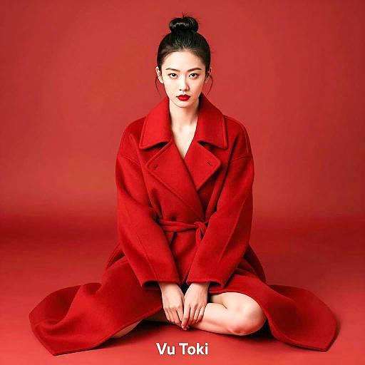 Striking Asian Woman in Red Elegance