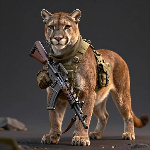 Armed Mountain Lion in Tactical Gear