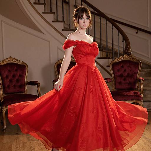 Elegant Woman in Red Ball Gown