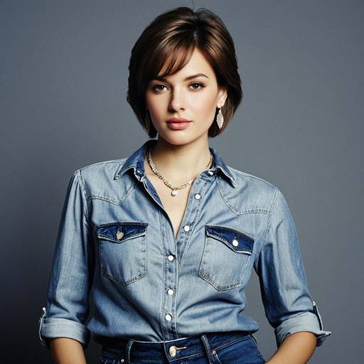 Woman Wearing Denim Shirt and Jeans with Jewelry