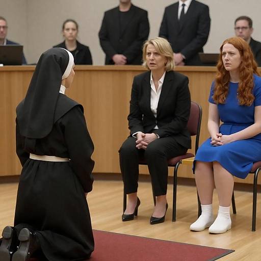 Dramatic Courtroom Scene with Women