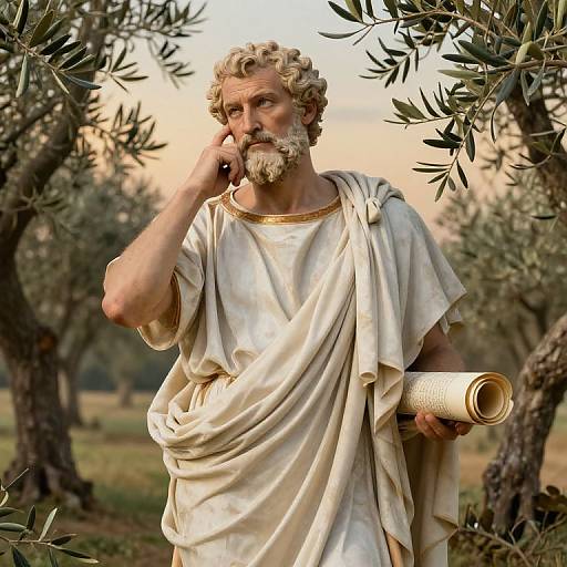 Ancient Greek Philosopher in Thoughtful Pose