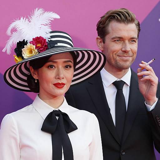 Stylish Couple Against Abstract Background