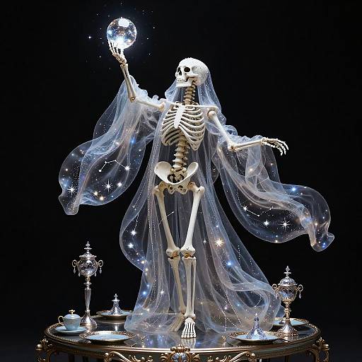 Celestial Skeleton with Cosmic Orb