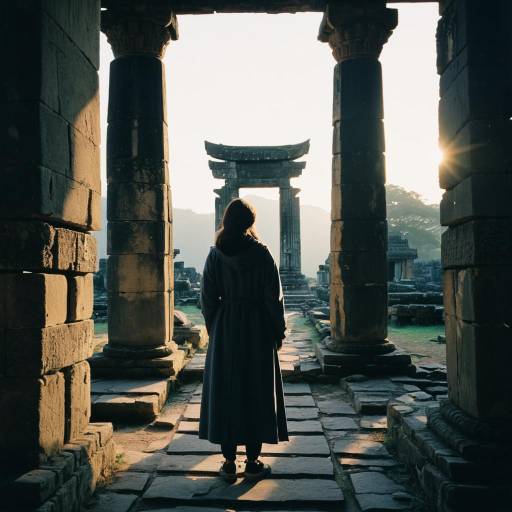 Cinematic Traveler in Ancient Temple Ruins