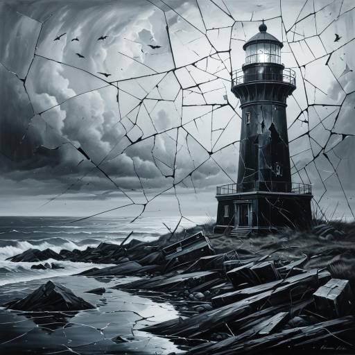 Haunting Lighthouse in Monochrome Surrealism Haunting Lighthouse in Monochrome Surrealism