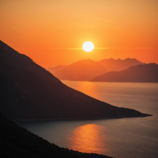 Sunset Over Mountain and Sea