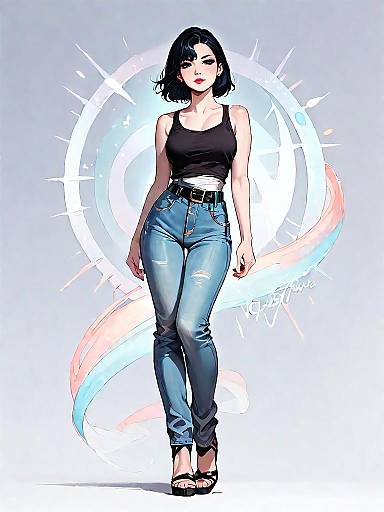 Casual Chic Woman in One-Shoulder Outfit