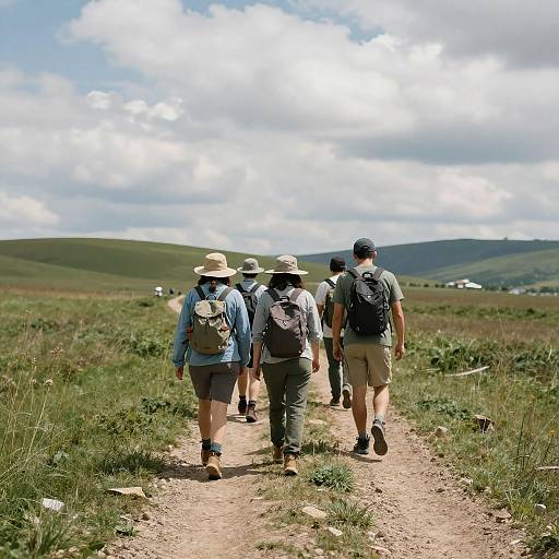 Group of Hikers Walking on Dirt Path